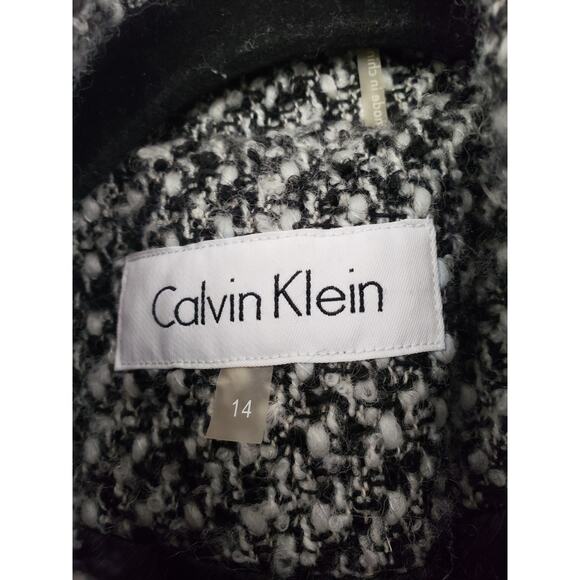 NEW Calvin‎ Klein Women's Wool Blend Belted Coat in Black/White Size 14 Peacoat - Picture 5 of 9